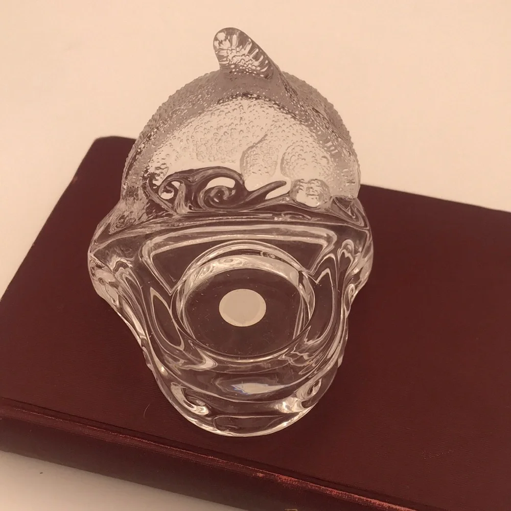 VTG PartyLite Glass Dolphin‎ on a Wave Tealight Holder